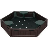 Outsunny Sandkasten für Kinder, modulares Design, inkl. Abdeckung, 4 Sitzplätze, Φ120 x 21 cm, Braun(m-10)