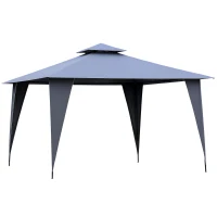 Outsunny 3.5x3.5m Side-Less Outdoor Canopy Tent Gazebo w/ 2-Tier Roof Steel Frame Garden Party Gathering Shelter Grey(m-9)