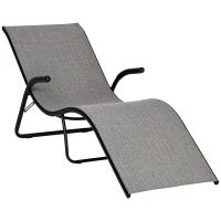 Outsunny Tumbona Plegable de Jardín con Reposabrazos Reposapiés Respaldo Transpirable y Marco de Metal Ergonómico para Terraza Playa Camping Exterior Piscina 170x62x68 cm Gris(m-10)