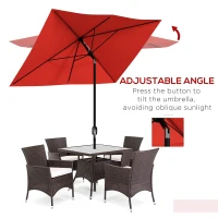 Outsunny 2 x 3(m) Garden Parasol Umbrella, Rectangular Outdoor Market Umbrella Sun Shade with Crank & Push Button Tilt, 6 Ribs, Aluminium Pole, Wine Red(m-4)