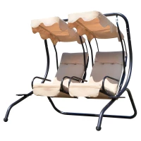 Outsunny Columpio de Jardín de 2 Plazas con Asientos Individuales Cojines Toldos Extraíbles y Mesas Laterales 170x136x170cm Beige(m-1)