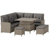 Outsunny 6 Pieces Outdoor PE Rattan Garden Furniture, Patio Wicker Sectional Conversation Corner Sofa w/ Soft Padded Cushion & Liftable Coffee Table, Light Grey(m-10)