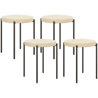 HOMCOM Küchenhocker 4-er Set, stapelbar, Samtoptik, bis 100kg, Metallrahmen, 41,5 x 41,5 x 46 cm, Cremeweiß(m-1)