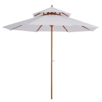 Outsunny 2.7m Elegant Wooden Frame Parasol Umbrella - White(m-10)