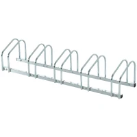 HOMCOM Estacionamento para 5 Bicicletas Suporte de Aço para Estacionar Bicicletas no Chão para Interior e Exterior 145x33x27cm Prata(m-10)