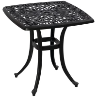 Outsunny Cast Aluminium Bistro Table, Outdoor Square Side Table with Umbrella Hole, Garden Table for Balcony, Bronze Tone(m-10)