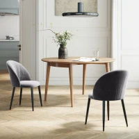 HOMCOM 2er-Set Esszimmerstühle Akzentstühle Küchenstühle, Retrodesign, Samtoptik, 52 cm x 54 cm x 79 cm, Grau(m-8)