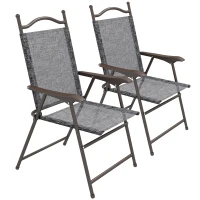 Outsunny Set of Two Folding Garden Chairs, with Fabric Mesh Seats - Grey(m-1)
