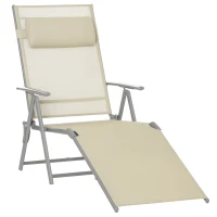 Outsunny Steel Fabric Sun Lounger Outdoor Folding Chaise Lounge Chair Recliner with Portable Design & 7 Adjustable Backrest Positions - Beige(m-10)