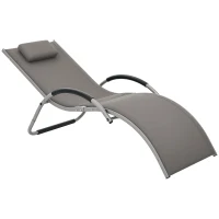 Outsunny Sun Lounger Reclining Chair Portable Armchair with Pillow for Garden Patio Outside Aluminium Frame, Khaki(m-10)