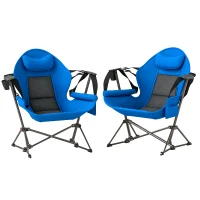 Outsunny Hammock Camping Chair Set of 2, Adjustable Back Swinging Camping Chair Portable Swinging Chair with Cup Holder, Headrest, Padded Seat and Carry Bag for Travel Fishing Hiking, Blue(m-1)
