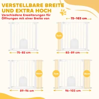 PawHut Absperrgitter für Haustiere, verstellbar, mit kleiner Tür, Stahl, Kunststoff, Weiß(m-7)