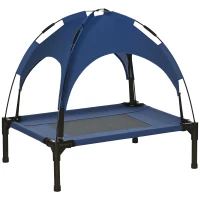 PawHut Raised Dog Bed Waterproof Elevated Pet Cot with Breathable Mesh UV Protection Canopy Blue, for Small Dogs, 61 x 46 x 62cm(m-10)