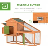 PawHut Poulailler cottage cage à poules sur pied multi-équipement bois massif pin pré-huilé 179 x 67 x 115 cm orange(m-5)