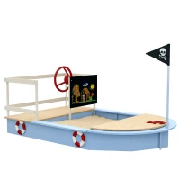 Outsunny Wooden Kids Sandbox, Pirate Ship Design - Blue(m-10)