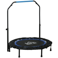 HOMCOM Trampoline de fitness gymnastique avec poignée réglable, pliable, 6 pieds, 28 ressorts Ø 102 cm, noir bleu