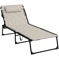 Outsunny Padded Sun Lounger, with Five-Position Reclining Back - Khaki(m-1)