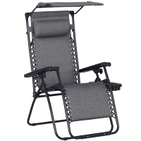 Outsunny Tumbona Plegable Silla de Gravedad Cero Reclinable con Toldo de Sombra con Bandeja Portavasos Portátil Texteline para Jardín Balcón Carga 150kg 90x65x110 cm Gris(m-10)