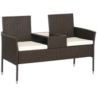 Outsunny Two-Seat Rattan Chair, with Middle Table - Brown(m-10)