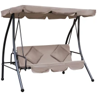 Outsunny Balancelle de Jardin Convertible 3 Places Grand Confort Inclinaison Toit réglable Matelas fourni 2L x 1,25l x 1,7H m métal Polyester Noir et Beige(m-10)