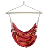 Outsunny Outdoor Hanging Rope Chair with Cotton Rope, Garden Hammock Chair with Wooden Support Bar Cotton Cloth, Portable Garden Chair for Patio & Tree, Red(m-10)