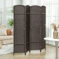 HOMCOM 4 Panel Folding Room Divider, Freestanding Privacy Screen for Living Room, Bedroom and Office, 160 x 170cm, Brown(m-2)