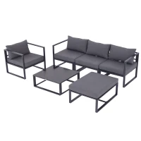 Outsunny 6 PCs Outdoor Indoor Sectional Sofa Set Thick Padded Cushions Aluminium Frame 5 Seaters 1 Coffee Table Footrest Grey(m-10)