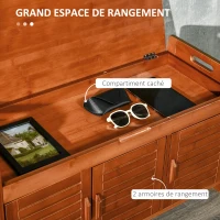 HOMCOM Banc à chaussures meuble à chaussures en bambou avec coussin d'assise, 3 portes et compartiment caché, marron(m-4)