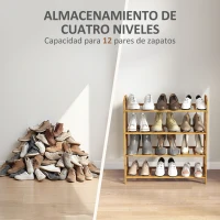 HOMCOM Estantería para Zapatos de Bambú para 12 Pares de Zapatos para Entrada Pasillo Dormitorio 67,5x24,7x72 cm Natural(m-5)