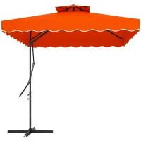 Outsunny 2.5m Cantilever Parasol with Easy Lever, Square Double Top Garden Parasol Umbrella with Ruffles and Cross Base, Overhanging Outdoor Sun Shades, Orange(m-10)