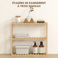 HOMCOM Étagère de rangement en bambou réglable, étagère de salle de bain à 3 niveaux, 60 x 15 x 54 cm, effet bois naturel(m-5)