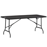 Outsunny Tavolo da Giardino Pieghevole per 6 Persone in Acciaio e HDPE, 180x75.5x73cm, Grigio Scuro(m-1)