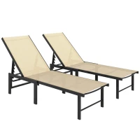 Outsunny Set of Two Reclining Sun Loungers - Khaki(m-1)