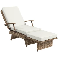 Outsunny 80° Reclining Rattan Lounger - White/Brown(m-1)