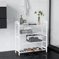 HOMCOM Bambus Schuhregal für 12 Paar Schuhe für Eingangsbereich Flur Schlafzimmer 67,5x24,7x72 cm Weiß(m-5)