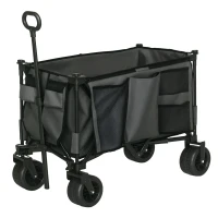 Outsunny Folding Garden Trolley, Cargo Traile on Wheels, Collapsible Camping Trolley, Outdoor Utility Wagon, Dark Grey(m-10)