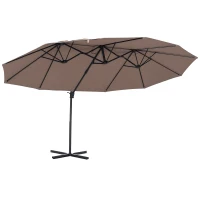 Outsunny Ombrellone Doppio da Giardino in Metallo e Poliestere Anti-UV Impermeabile, 445x270x260cm, Marrone(m-1)