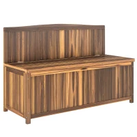 Outsunny Wood Storage Bench for Patio Furniture, Outdoor Garden Seating Tools, Brown(m-10)