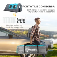 Outsunny Tenda da Campeggio 3 Posti Impermeabile con Zona Notte e Giorno, in Poliestere, 480x260x200 cm, Grigio e Blu(m-7)