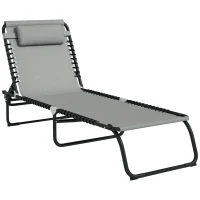 Outsunny Folding Sun Lounger, with Four-Position Back - Light Grey(m-10)