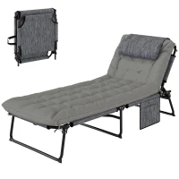 Outsunny Lettino da Giardino Pieghevole e Reclinabile con Tasca Laterale, 68x189x30 cm, Nero e Grigio(m-1)