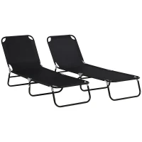 Outsunny Set of Two Metal Frame Folding Sun Loungers - Black(m-1)