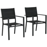 Outsunny Set of Two Aluminium Stacking Garden Chairs - Black(m-1)