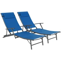 Outsunny Set of Two Adjustable Back Sun Loungers - Blue(m-1)
