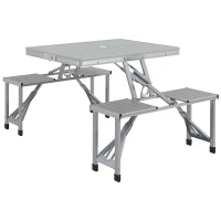 Outsunny Folding Picnic Table with 4 Seats and Umbrella Hole - Grey(m-10)
