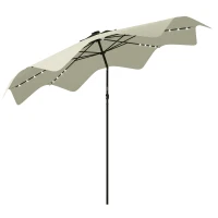 Outsunny Solar Patio Umbrella with LED and Tilt, Outdoor Market Table Umbrella Parasol with Crank, 3 x 3 (m), Cream White(m-10)