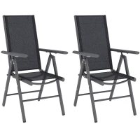 Outsunny Set of 2 Folding Garden Chairs, Aluminium Frame Outdoor Dining Chairs with Breathable Mesh Back and Seat, Garden Folding Chair Set with Armrests for Balcony, Dark Grey(m-10)