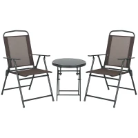Outsunny Three-Piece Garden Seat Set, with Glass-Top Table - Brown(m-10)