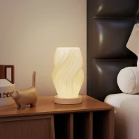 HOMCOM Lampada da Tavolo Ondulata a 3 Colori con presa USB, in ABS e Caucciù, Ø12x20 cm, Bianco e color Legno(m-7)