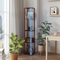 HOMCOM RGB LED Floor Lamp with Shelves, Modern Dimmable Standing Lamp with Remote Control, Adjustable Brightness & Speed for Living Room, Bedroom, Office, Brown(m-8)